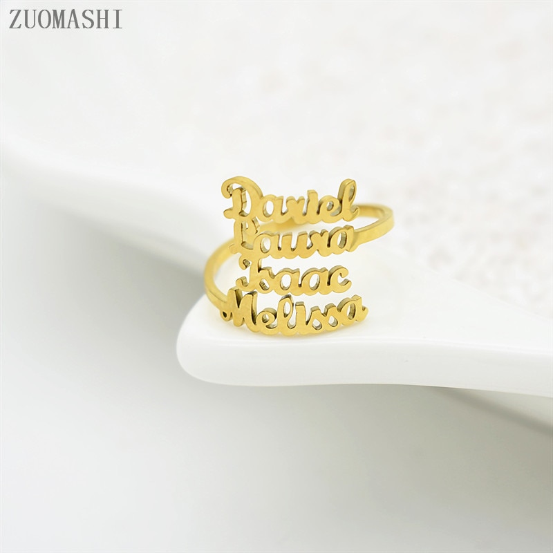 Personalized Multiple Name Ring Family Name Ring Custom Stackable Name Jewelry Three Four Names New Mom Gift For Women. 