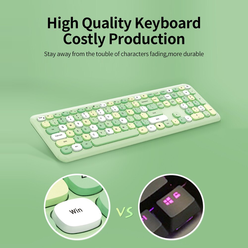 Mofii 666 Keyboard Mouse Combo Wireless 2.4G Mixed Color 110 Key Keyboard Mouse Set With Round Punk Keycaps For Girl Purple. 