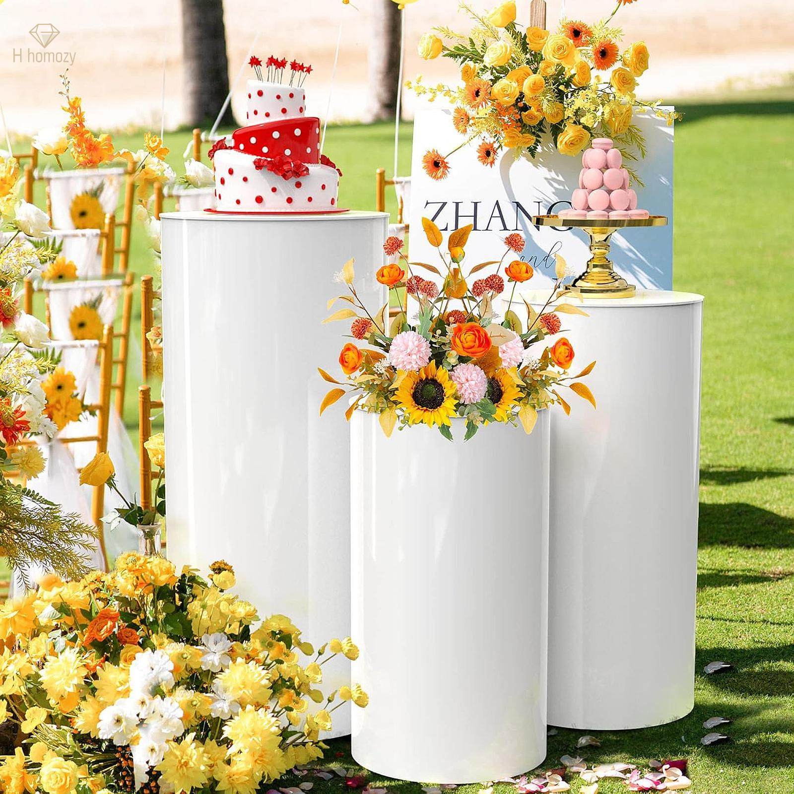 3 Pieces Display Pedestals Cake Stand Table Cylinder Plinth Pillars for Valentine's Day Engagement. 