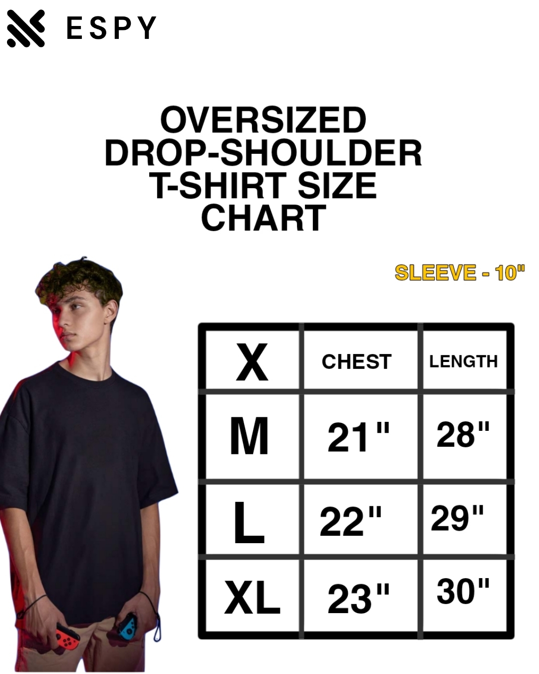 Oversized drop Shoulder T-shirt Cotton and 200+ GSM by Espy Clothing. 