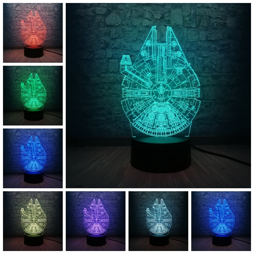 【Hey my home】Fashion Cool Star War Millennium Falcon 3D LED 7 Changing Night Light Bulb Luminaria Decoration Kids Gift Toys. 