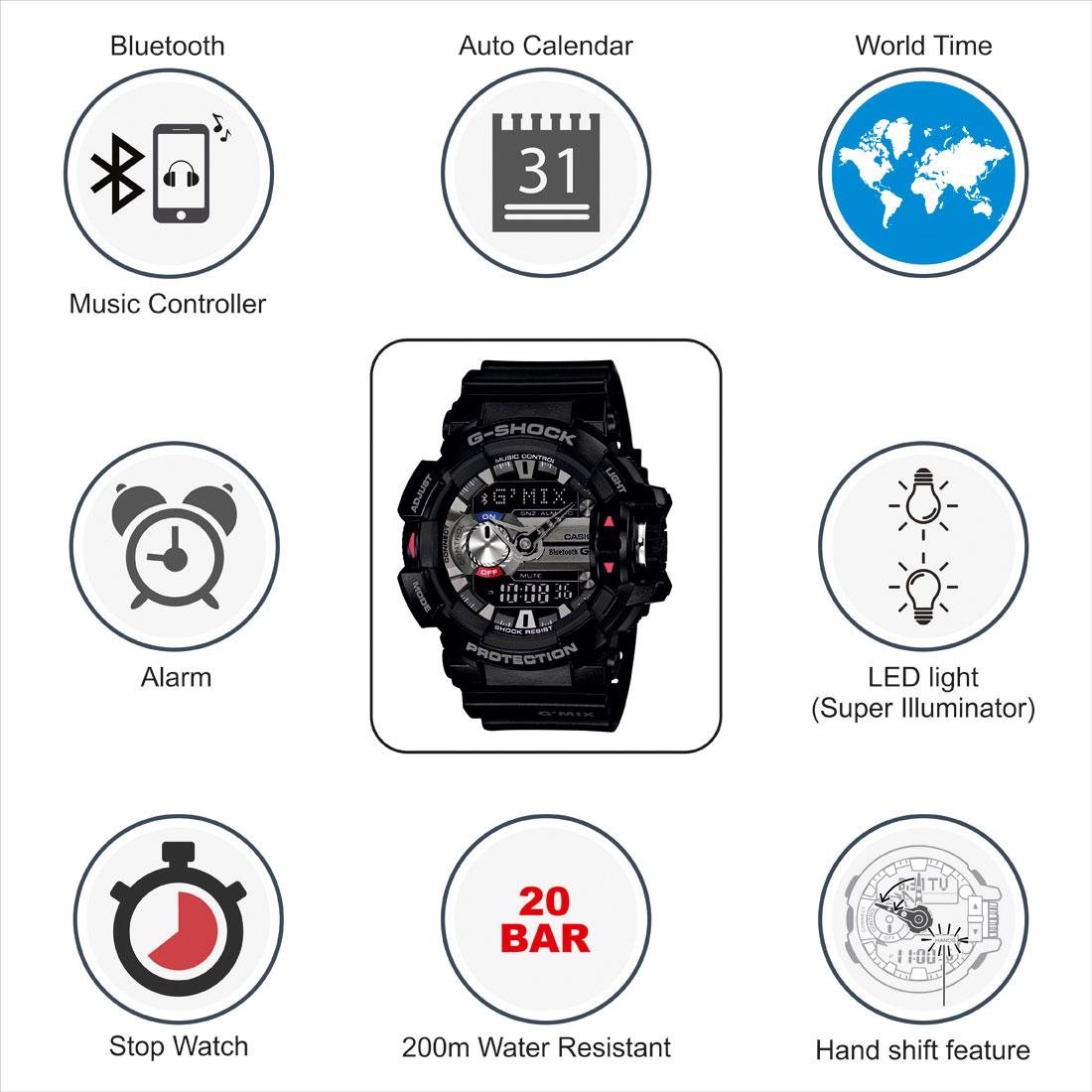 Casio G-Shock GBA-400-1ADR Analog-Digital Wrist Watch For Men - Black. 