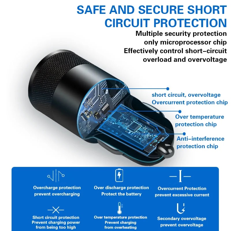 68W Dual USB Type C Car Charger Metal Auto PD Charger Adapter Fast Charging USB C Charger For CellPhone in Car For iPhone 13 12. 