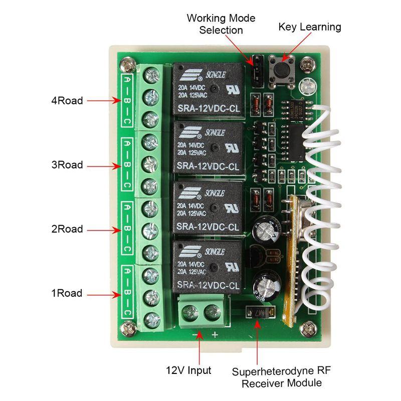 12V 4CH Channel 433Mhz Wireless Remote Control Switch Integrated Circuit With 2 Transmitter DIY Replace Parts Tool Kits. 