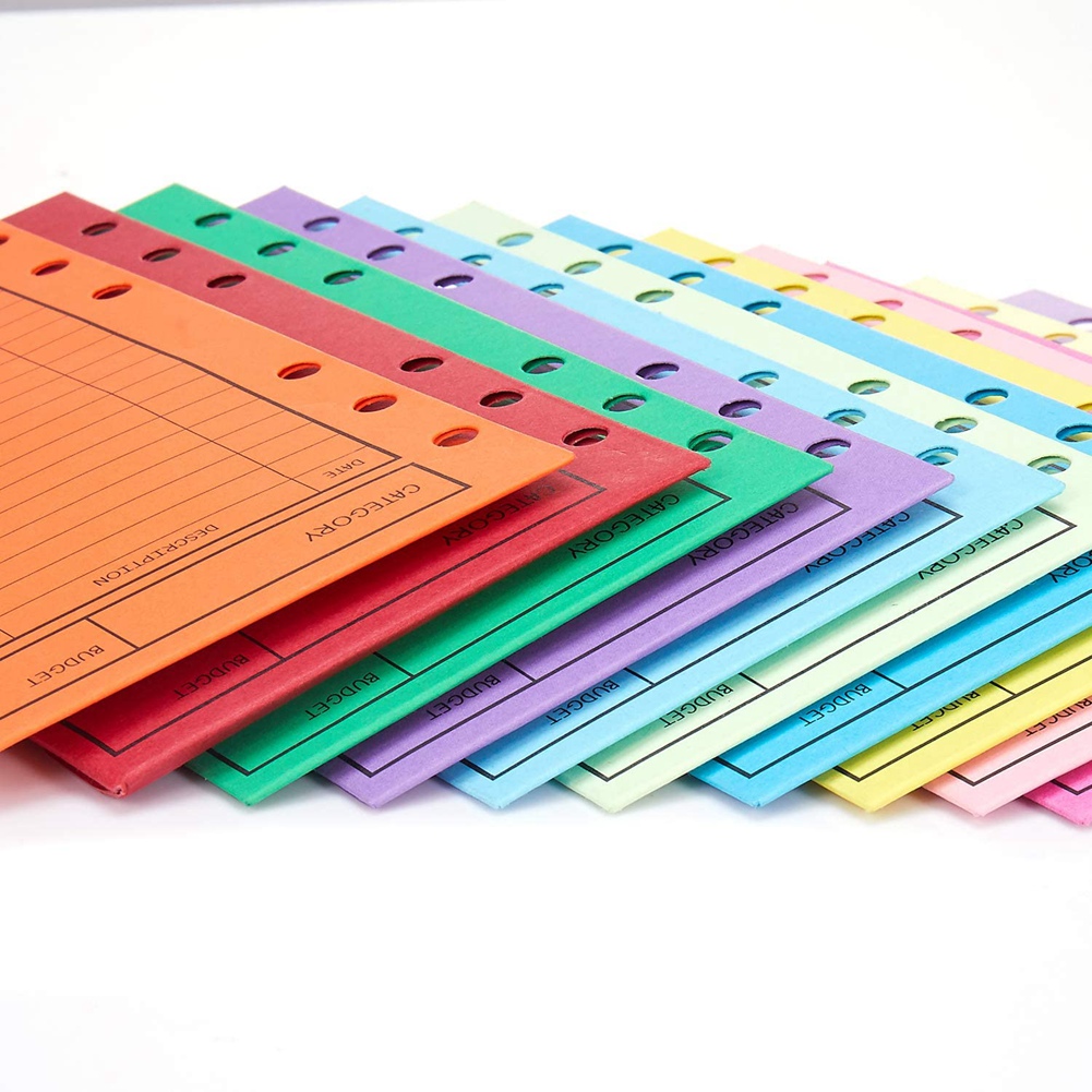 12 Budget Envelopes, Card Cash Envelope System, Save Money, Various Colors, Vertical Layout and Perforation. 