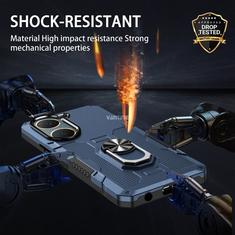 Vantime for vivo Y03 / Y03t 4G Armor Case Hard ShockProof Dual layer Ring Stand Cover. 