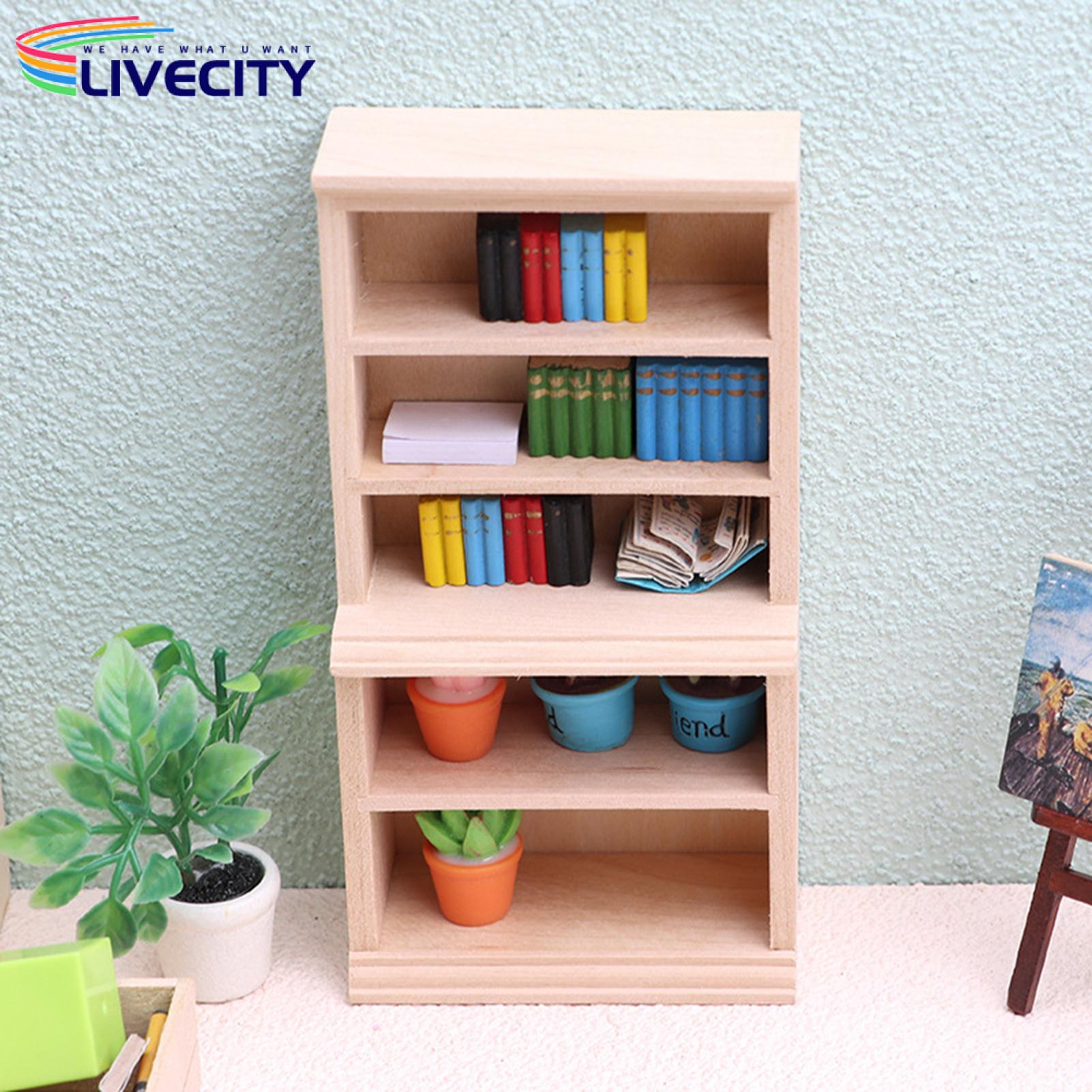 Doll House Shelf Realistic Miniature Study Library Bookshelf Model. 