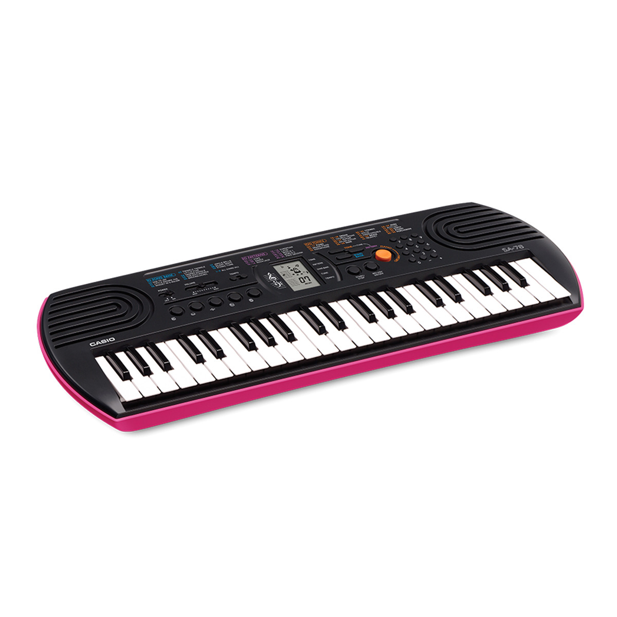 Casio SA-78 Portable Musical Keyboard Piano - Black & Magenta with Adapter. 