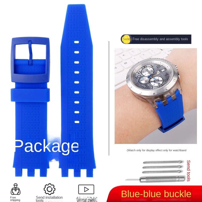 For Swatch mechanical watchband SVG 403 402 402 407 409 SVGB400 22mm Silicone strap soft rubber watch band Bracelet with Tool. 