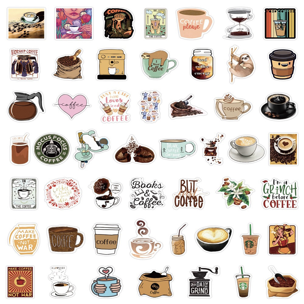 10/30/50PCS Retro Cartoon Coffee Drinks Stickers DIY Diary Phone Laptop Luggage Skateboard Graffiti Decals Fun for Kid Toys Gift. 
