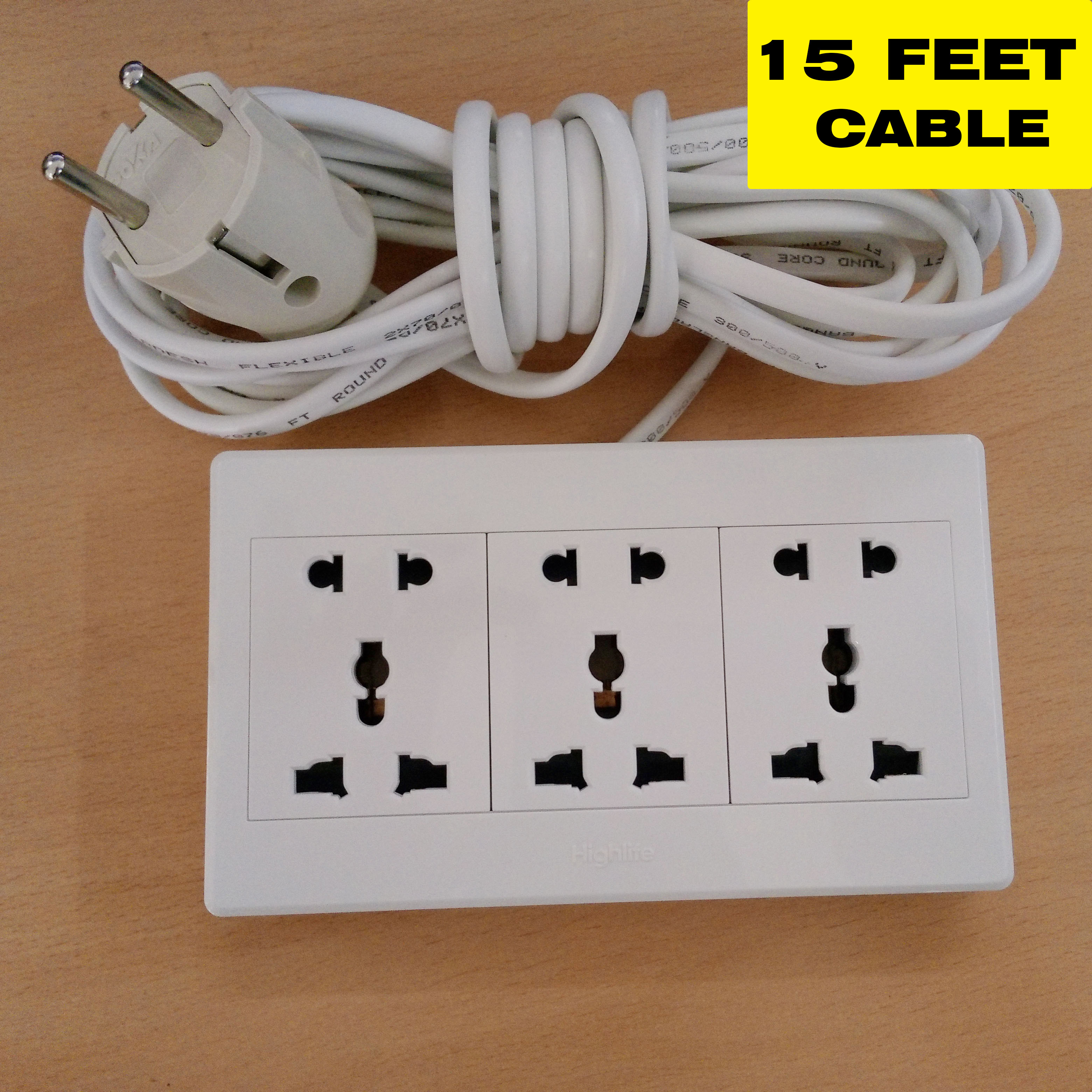 Multiplug (Heavy Duty + Long lusting) 8 Pin / 3 Port with Universal Socket and 15 FEET 100% Copper cable