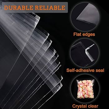 (12" x 16") 50 pcs crystal cellophane poly bag for packaging material with adhesive. 
