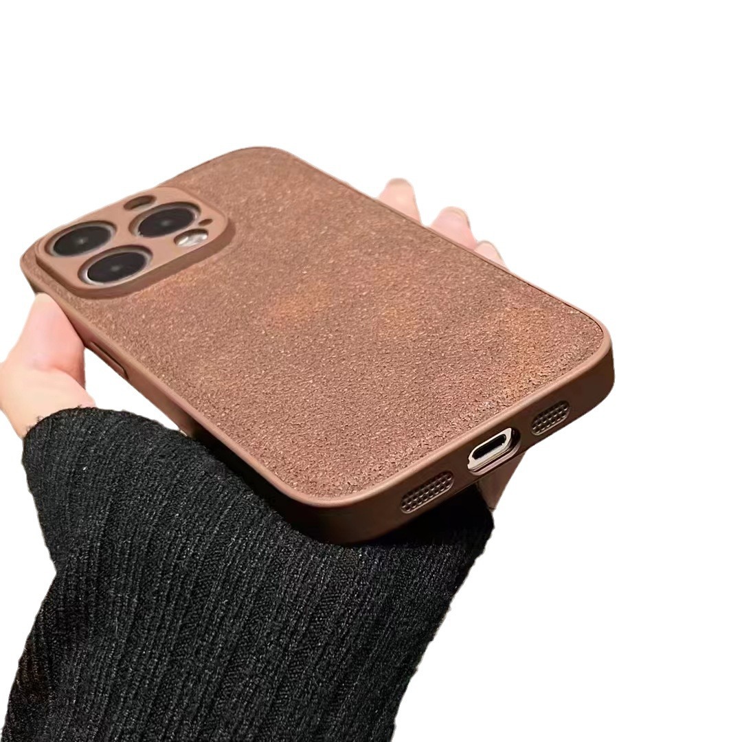 Retro Color Moon Pit Skin Feeling Mobile Phone Shell Suitable for Apple 15promax Leather Pattern Drop-Resistant. 