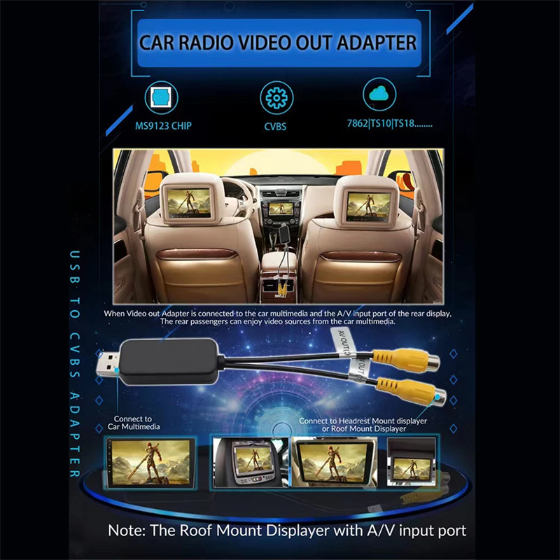 USB to Cvbs Video output Adapter to RCA interface Cable usb input 2 port vedio outbut to Car Radio Accessories Android TV Player. 
