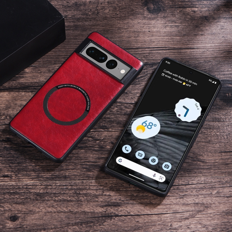 For Google Pixel 7 Magsafe Magnetic Ring Leather Texture Phone Case. 
