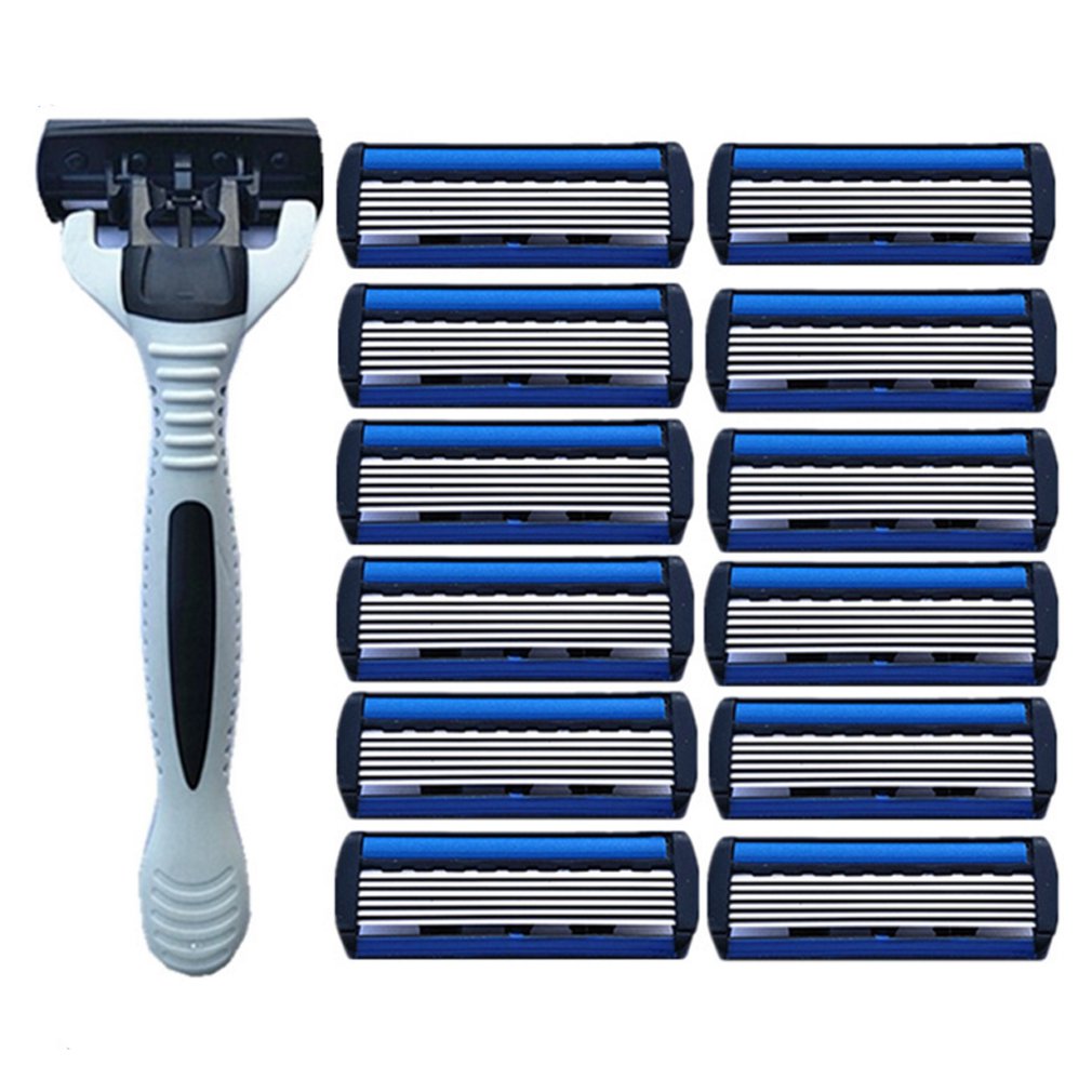 New Manual Beard haver Hand afe Razor 12Pc 6-Layer Blade Anti-lip Handle ilver