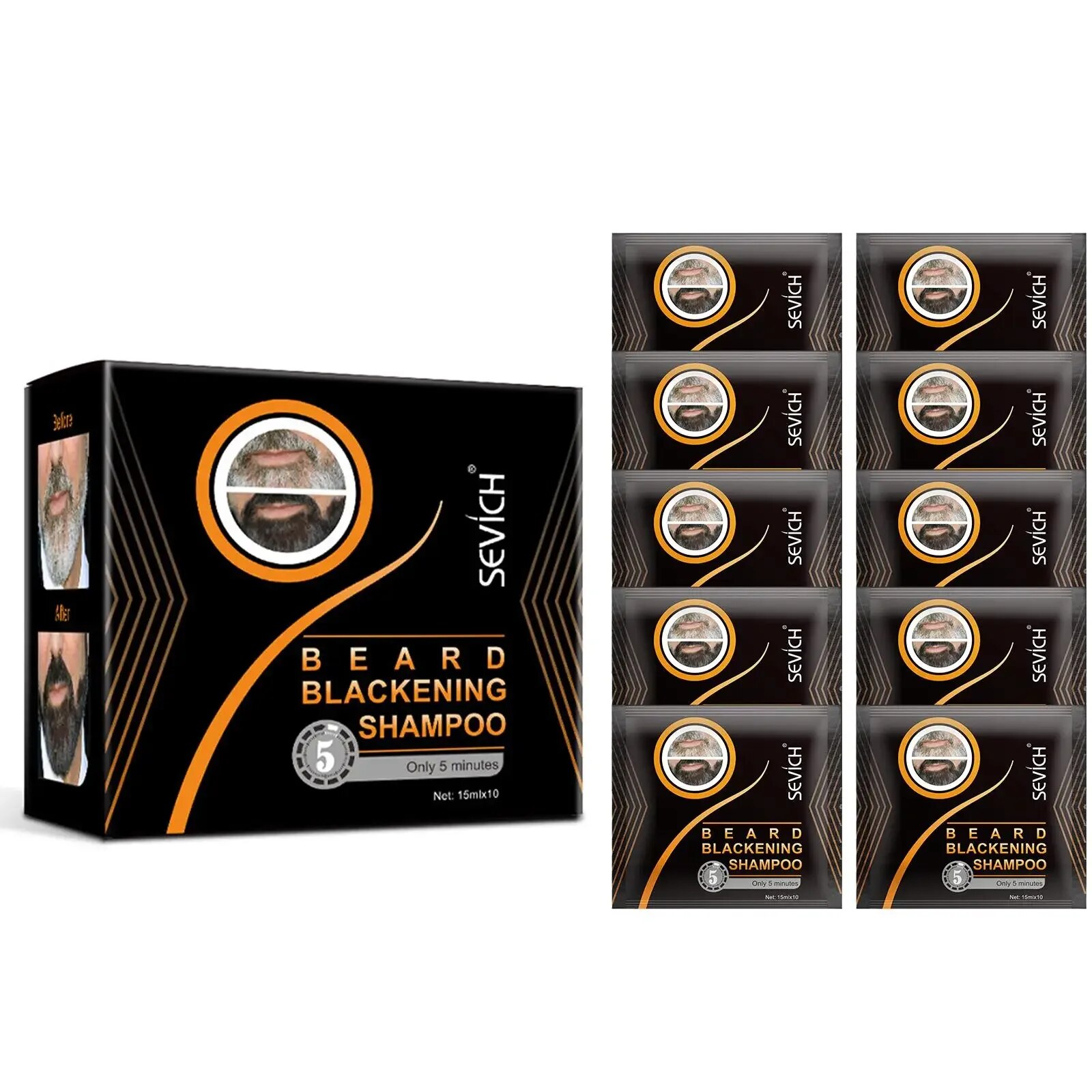 1box=10pcs Fast Black Beard Dye Wax Dark Beard Shampoo Beard Blackening Beard Non-irritating Dyeing Cream Balm Moderate Men. 