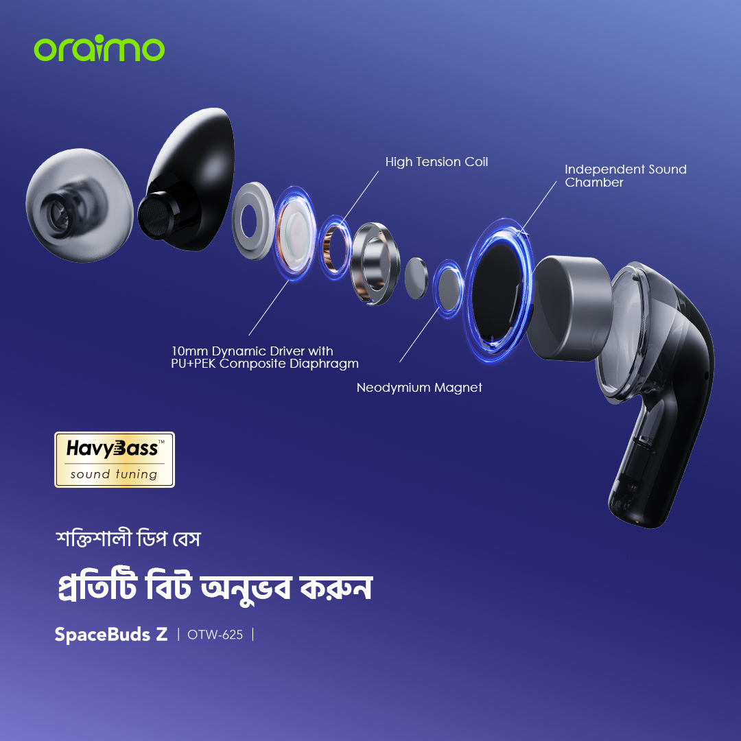 oraimo SpaceBuds Z ANC True Wireless Earphones co braned with Tahsan. 