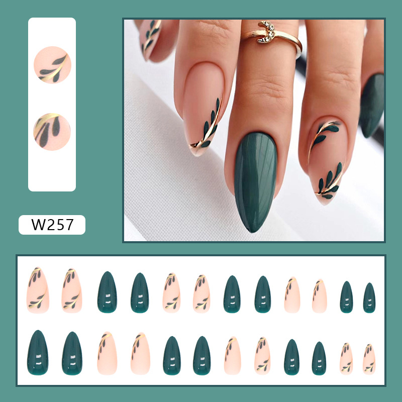 24pcs With Glue Fake nails With Design False nails Wearable press on