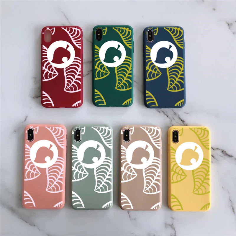 【Healer DingD】Cartoon Animal Crossing Phone Case for IPhone 15 14 13 12 11 Pro Max X XSMAX XR 7 8Plus SE Leaf Pattern Soft Silicone Back Cover