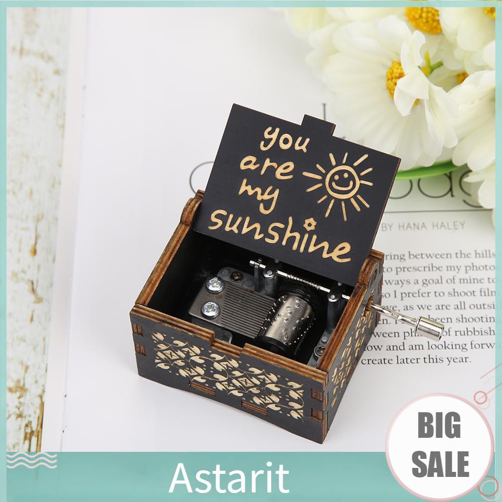 Astarit~Music Box, Engraved Musical Boxes, You are My Sunshine Wooden Carved Hand Cranked Music Box for Day. 