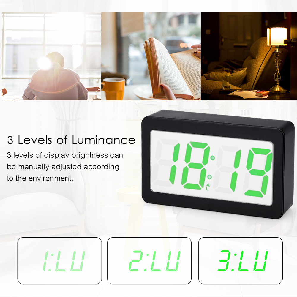 Migeet USB/batt-ery Powered Digital RGB LED Alarm Clock Time/Temperature/Date Display 115-Color Changing 3-Level Brightness Sound Control Desktop Alarm Clock--White. 