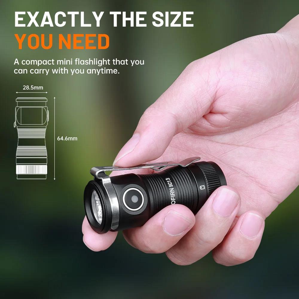 Sofirn-SC13 SST40 LED 1300lm Mini Tactical 18350 Flashlight 6000K Keychain Emergency Torch. 