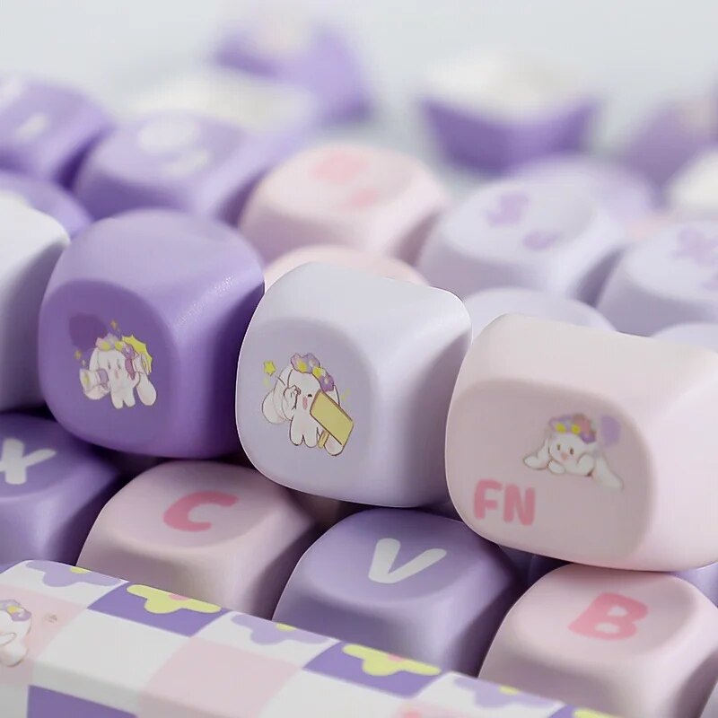 MOA/Cherry Profile Purple Rabbit PBT Keycaps Big Set Dye-Sub Alice ISO Layout Key Caps For Mechanical Keyboard Wooting 75 Hi75. 