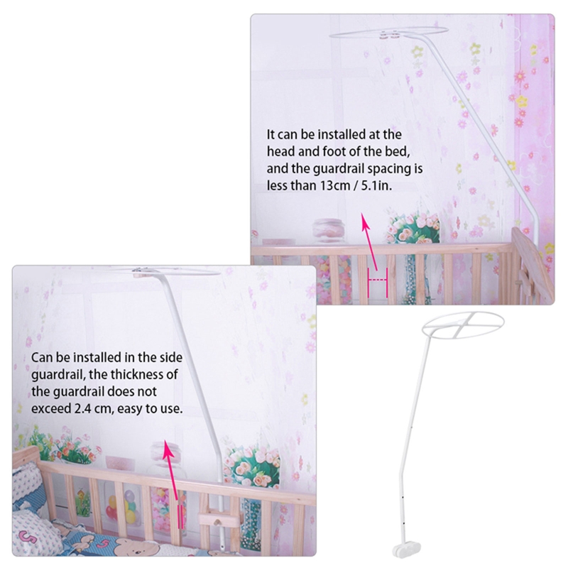 Clip-on Baby Bed Mosquito Net Mounting Support Ring Rack Stand White Steel Mosquito Net Stand for Bed Canopy. 