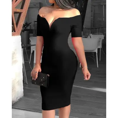 Sexy deep best sale shoulder bodycon dress