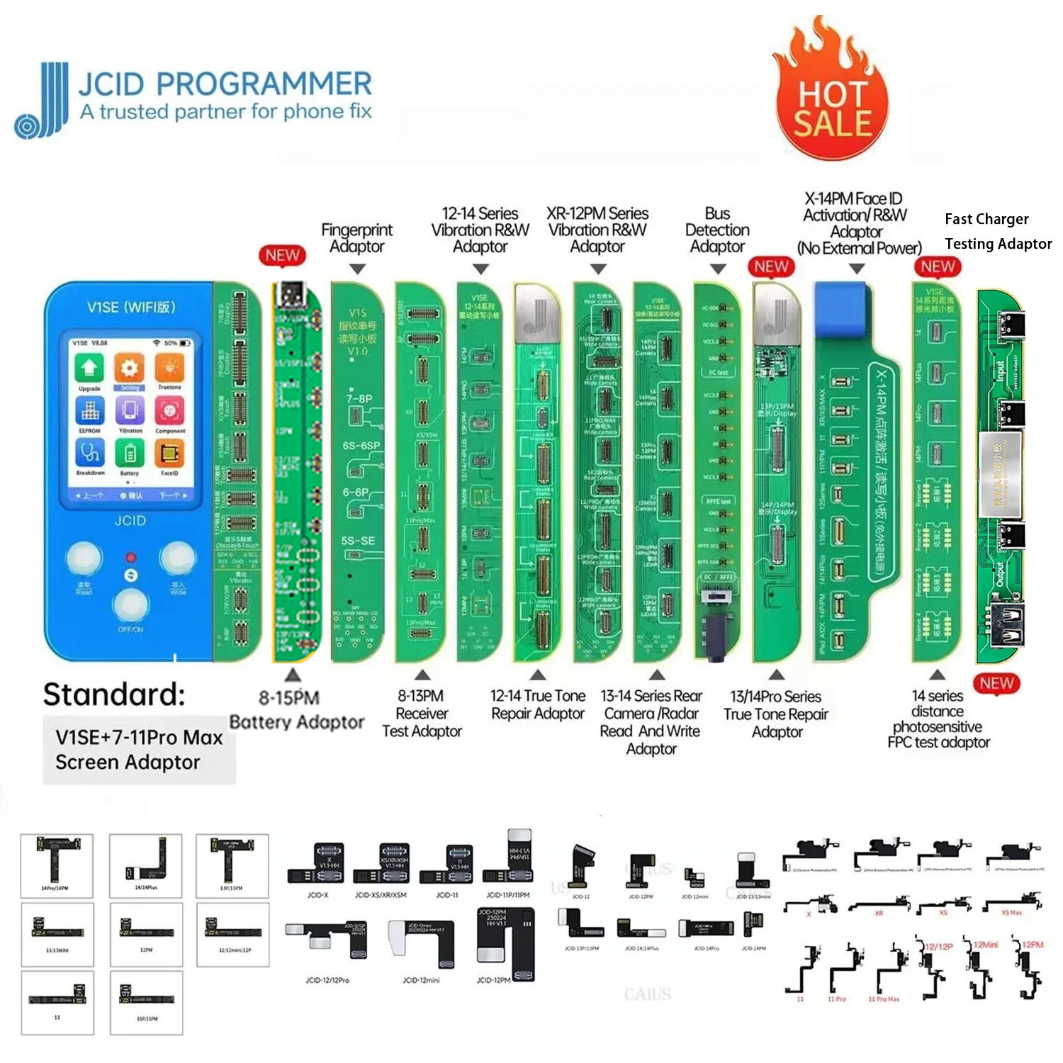 JCID JC V1s V1SE Programmer Ture Tone Repair for Phone 7 7P 8 8P X XR XS XSMAX 11 ProMAX 12 13 14 Battery Fingerprint SN Reader