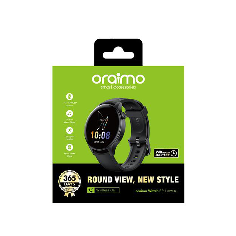 Oraimo Watch ER 1.43” AMOLED IP68 Smart Watch (OSW-42) - Black. 