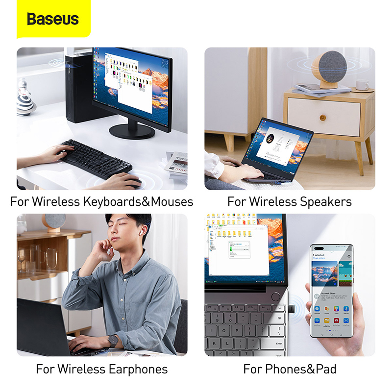 Baseus USB Bluetooth Adapter Bluetooth 5.0 Music Audio Receiver Transmitter For PC Speaker Wireless Mouse USB Transmitter. 
