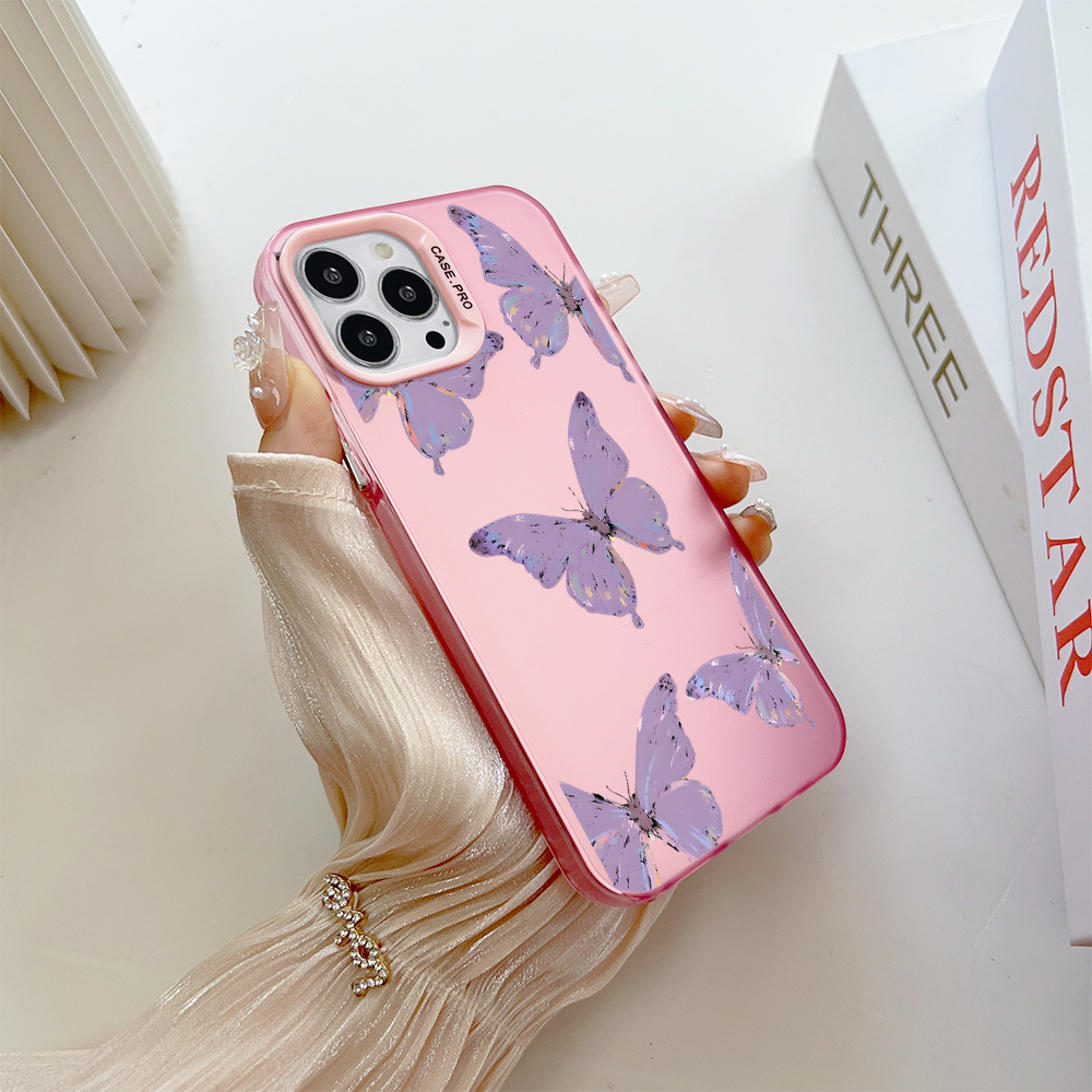 Hontinga for Redmi A2+ A2 Plus A1+ A1 Plus Back Cover Colorful Sliver Double Sided Soft Edge Hard Back Purple Butterfly Phone Case for Girl. 