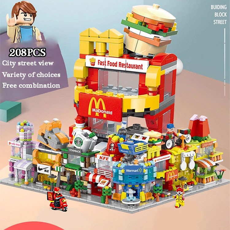 【3C VictoryEagle】208pcs Mini City Street View Building Blocks McDonald's House Model Blocks Compatible with ldren's Toys Style:Dessert car. 