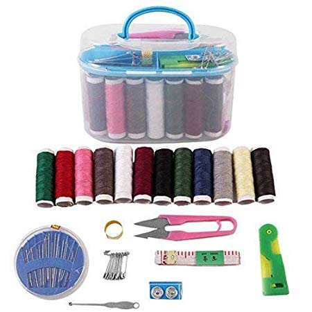 Large Portable Sewing Kit Box Plastic Organizer Storage Box with Removable Interlayer for 10pcs Sewing Tools Including Needle Tape Measure Scissor Thimble Rosered 