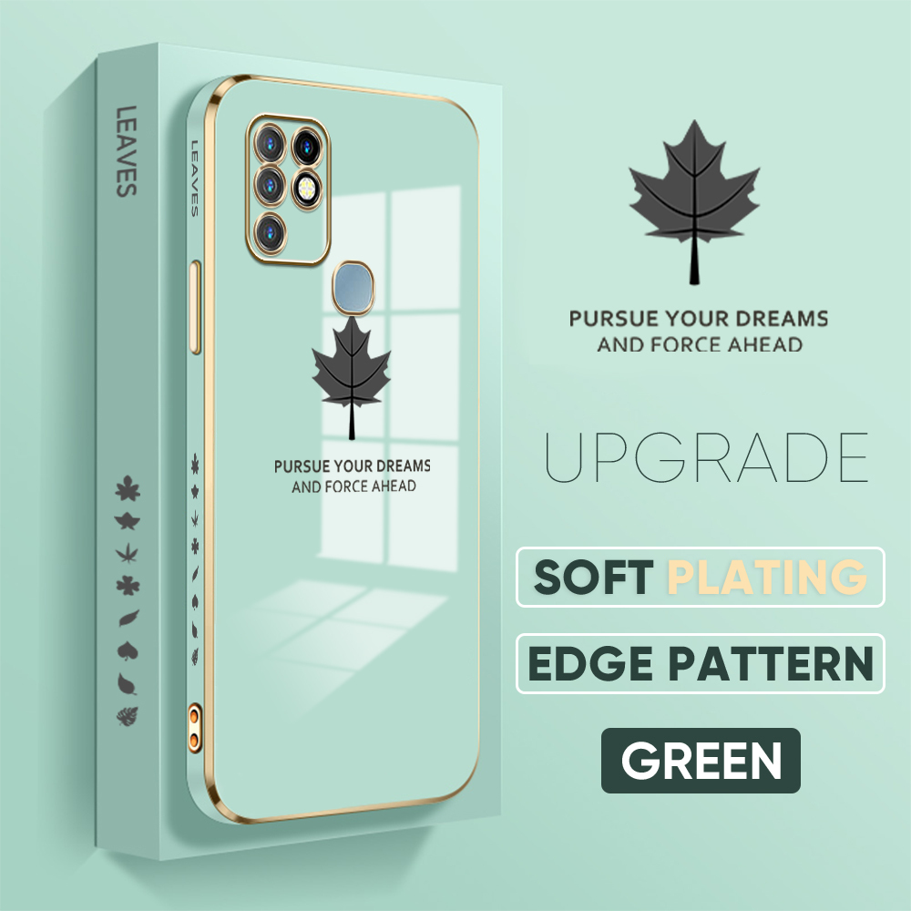 Jizetin (Free Lanyard) for Infinix Hot 10 Back Cover Maple Leaf Luxury 6D Plating Case Side Pattern Soft Silicone Square Phone Cases