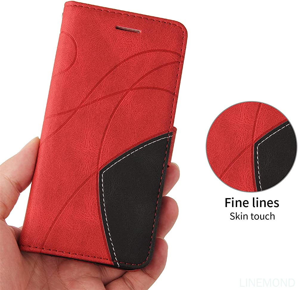Wallet Case for iPhone 11 Pro, Splicing Matching PU Leather Flip Case with Kickstand for iPhone 11 Pro, Red. 