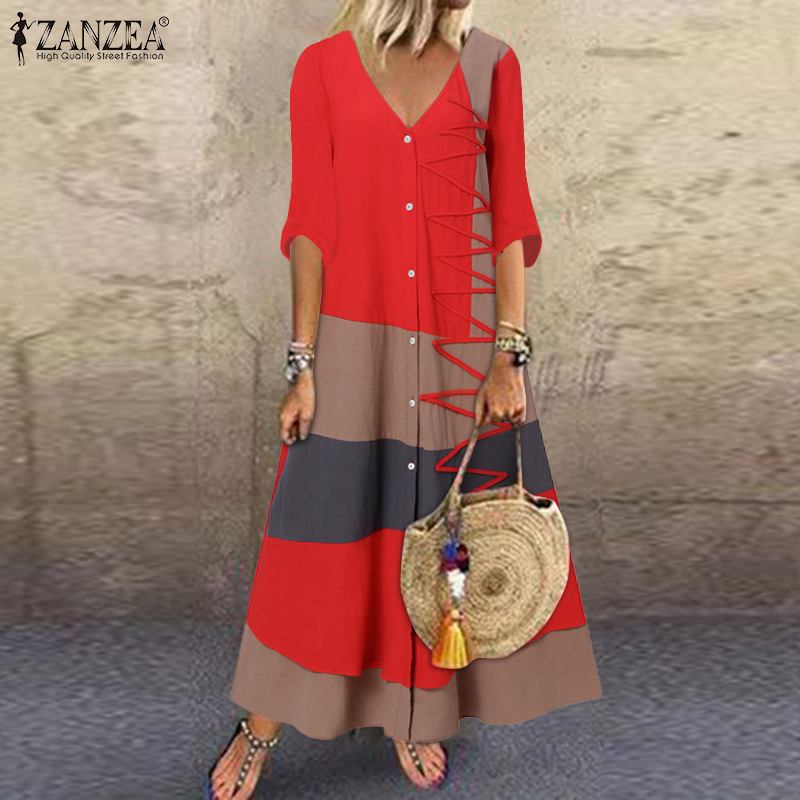ZANZEA Spring Bohemian Dress Fashion Retro Holiday Women Loose