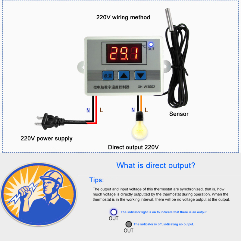 XH-W3002 Microcomputer Digital Thermostat Temperature Control Switch 110V-220V 1500W Temperature Controller with wear-resisting property. 