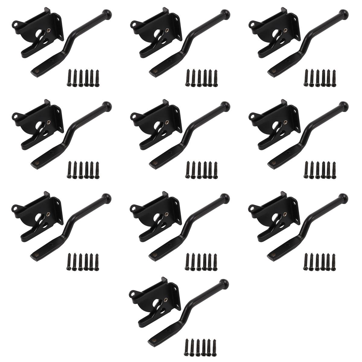 10X Self Locking Gate Latch Automatic Gravity Lever Fence Gate Lock for Wood Fence Gate Door Latches Steel Black