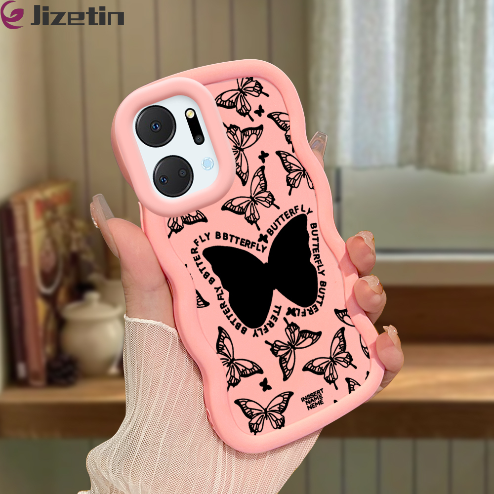 Jizetin for Huawei Y9 Prime 2019 Honor X7A X8 X9A 5G Nova 3i 7i Nova Y70 Plus Back Cover Black Butterfly Macaron Bright Color Wavy Shape Soft Mobile Phone Cases