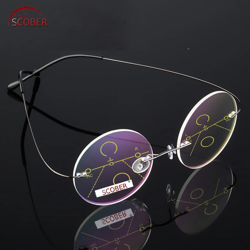 （New）Clara Vida Rimle Ultra-light Round Progreive Multifocal Reading Glae MEN TITANIUM ALLOY ee Near And Far ADD  1 To  4. 