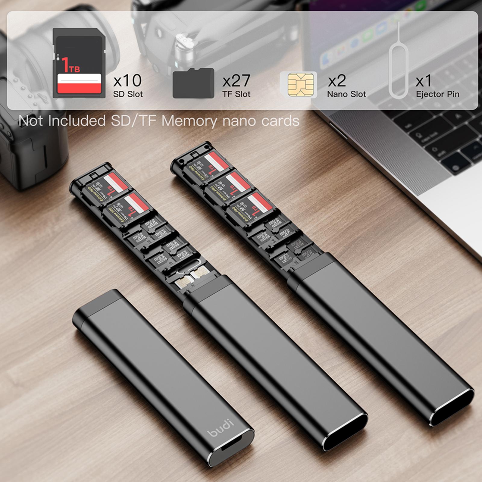 BUDI 30 Slots SD/Micro SD/SIM Card Case Holder Multi-function Phone Card Organizer Storage Box Holder Alloy Aluminum. 
