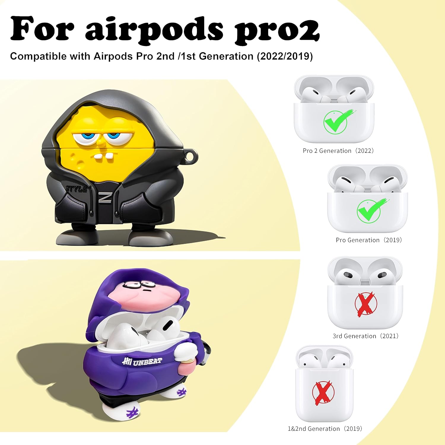 SpongeBob Patrick Star AirPods Pro 1st 2nd Gen Protective Case Durable Fun Design. 