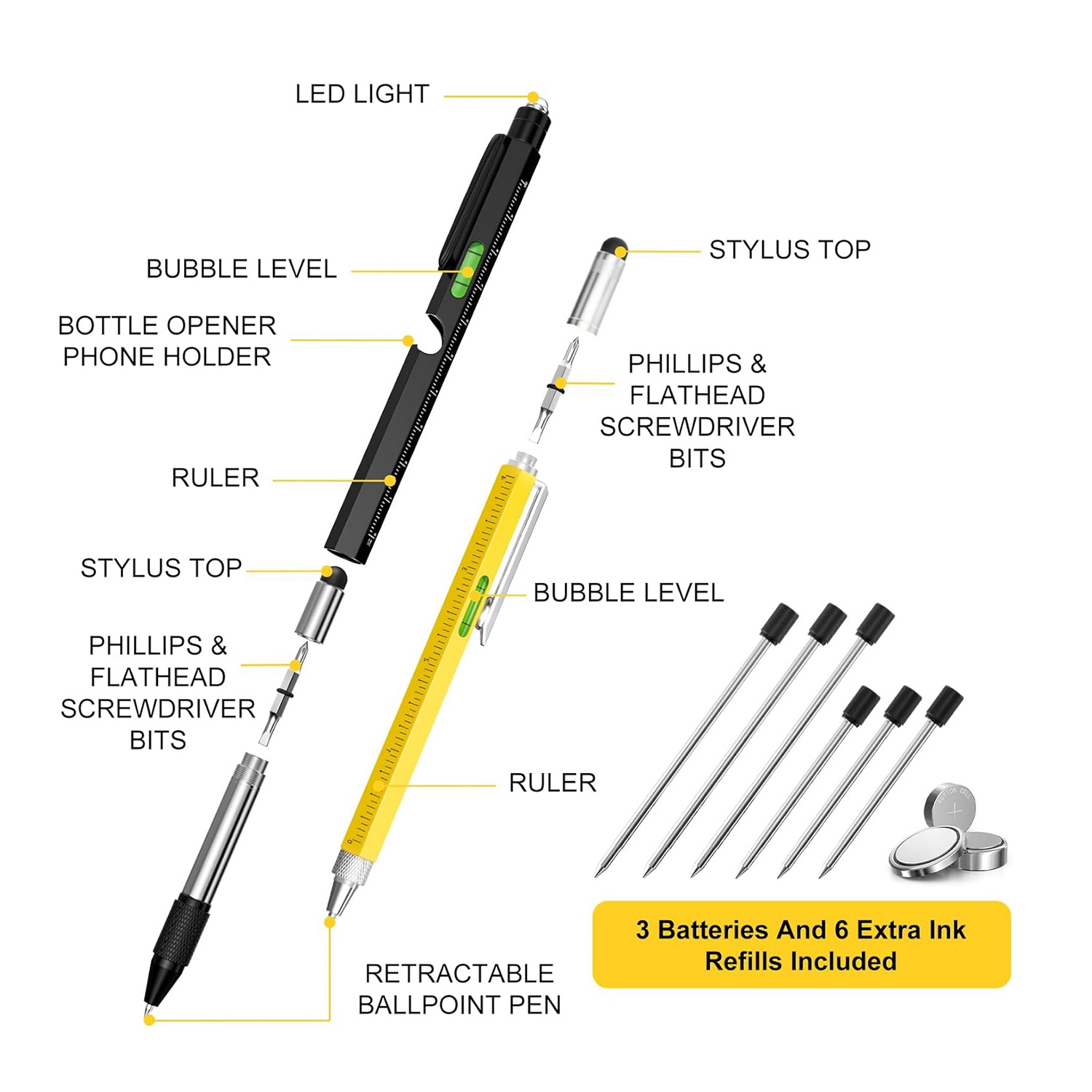 Mens Gifts for Christmas, 9 in 1 Multi Tool Pen Set, Gadgets for Mens Stocking Stuffers for Dad Grandpa Gifts Easy to Use. 