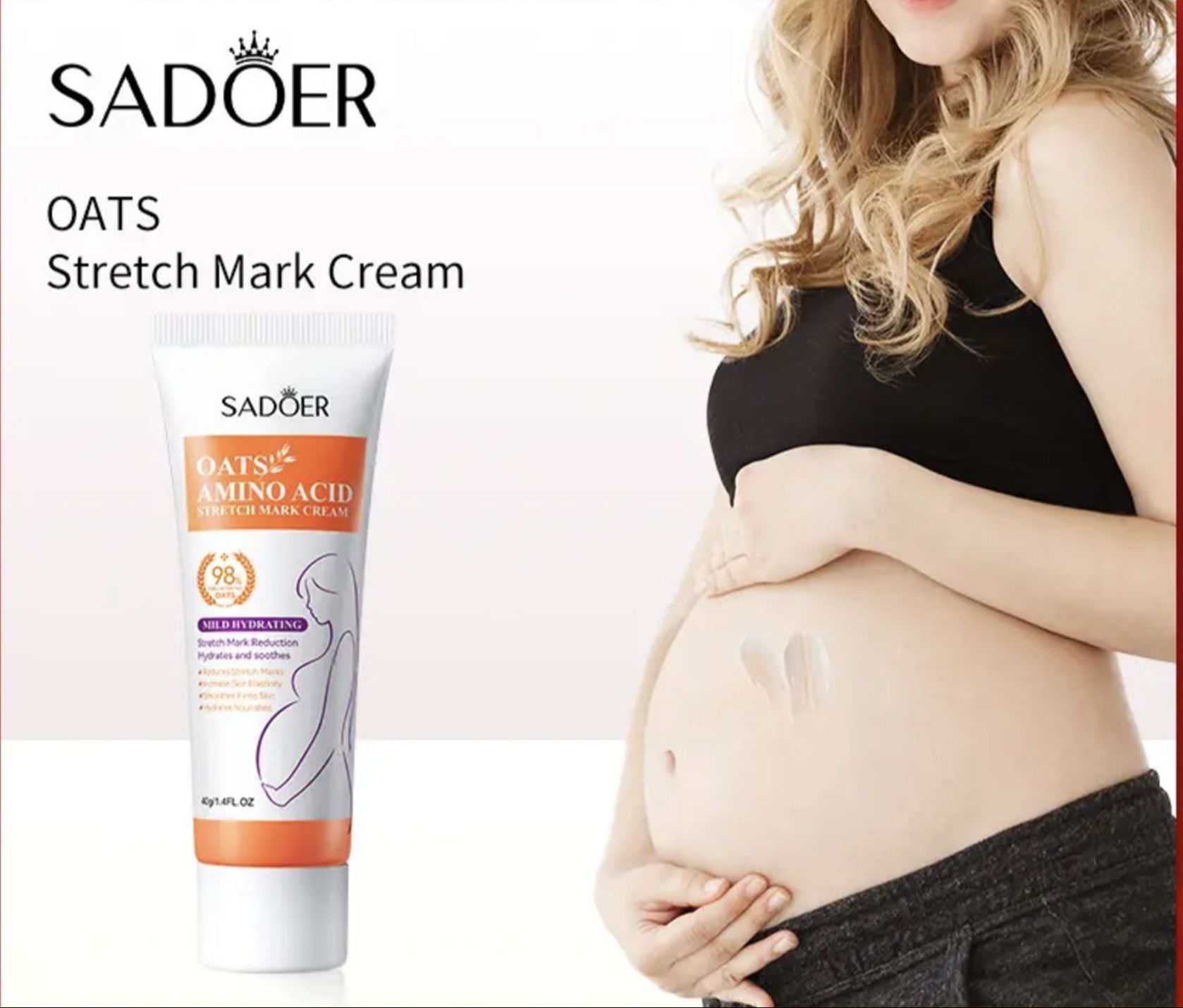 SADOER Oats & Amino Acid Stretch Mark Cream 40gm For Pregnancy Repair Scar, Hydrates and Soothes & Reduces Stretch Marks. 