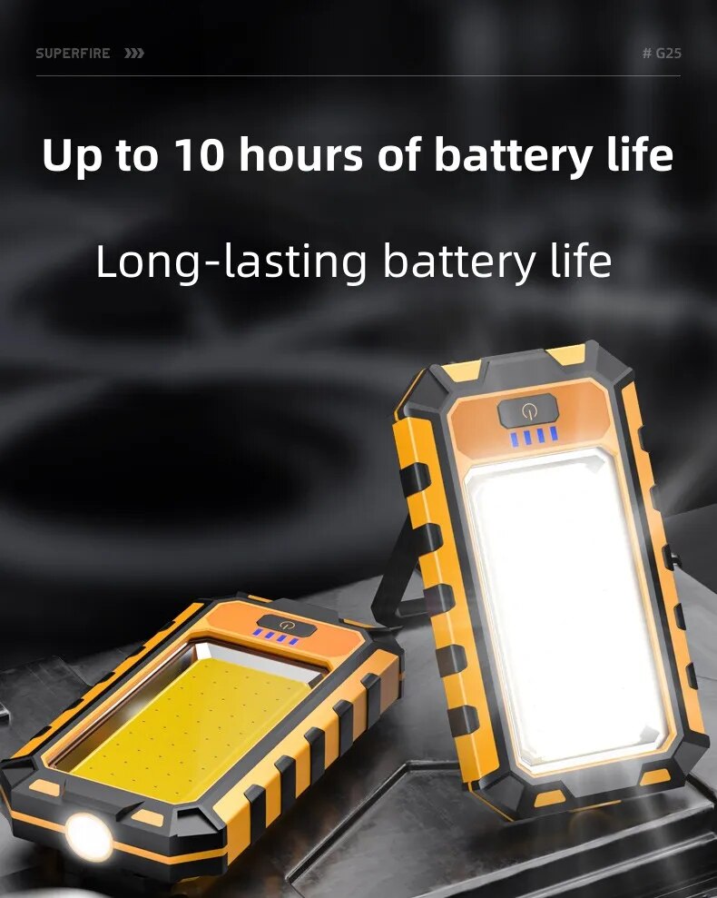SUPERFIRE G25 Work Light LED Flashlight COB+XPE Lamp Beads Foldable Power Bank TYPE-C Waterproof with Magnet Powerful Display. 