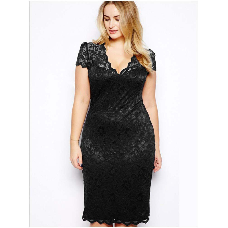 XXXXXL XXXXL Summer Dress 2020 Sexy Women Casual Short Sleeve Beach Short Dress Solid Black Lace Dress Vestidos Plus Size. 