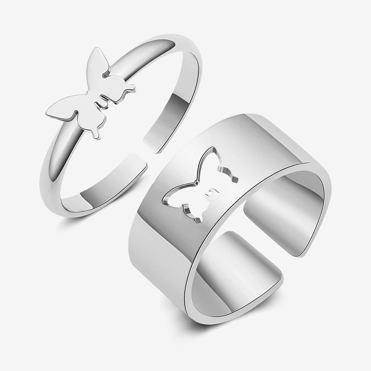 2 Pcs Butterfly Rings King and Queen Couple Ring Set
